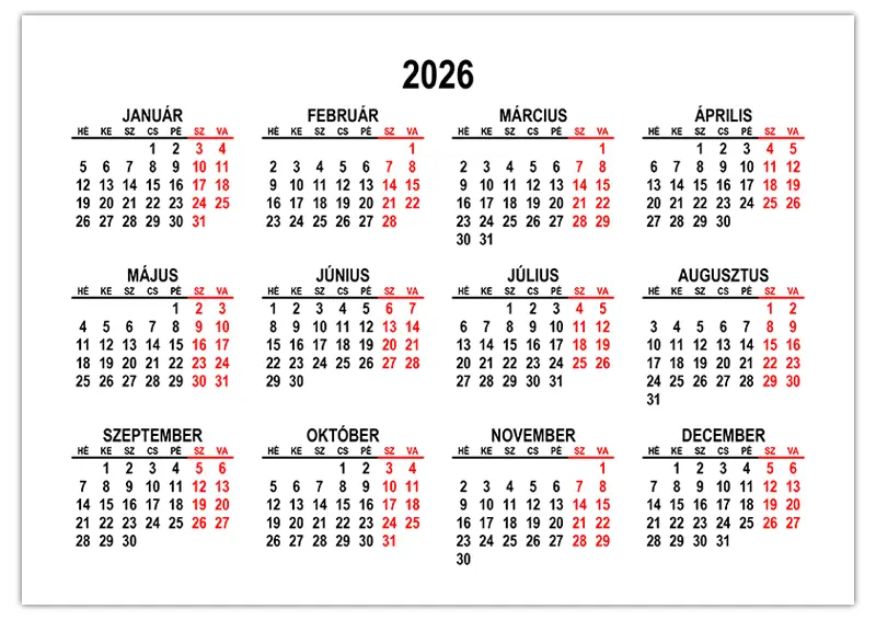 Napt r 2026 Naptar su